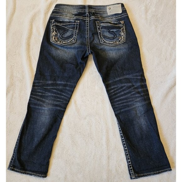 Silver Aiko Low Capri Crop Stretch Jeans Womens Size 28W Fits As 30" Blue Denim - Picture 7 of 16